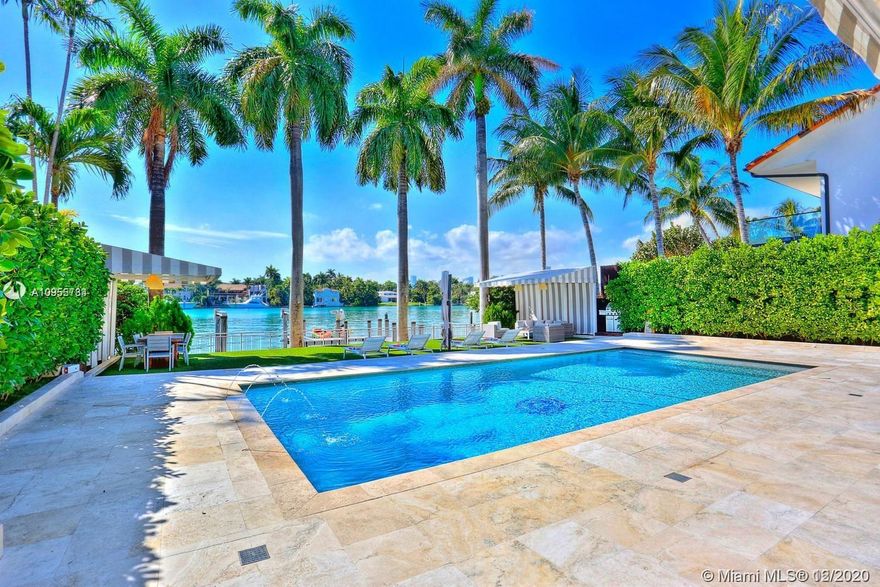 Contemporary, Renovated House located on gated and secured Hibiscus Island. It offers amazing views of panoramic downtown and Miami Beach Sunsets. This 7BD/4,5BA renovated in 2015, includes a master Suite overlooking at the pool and open bay views. Modern finishes, open spaces, impact windows, pool cabana, 60 feet water frontage, covered lounge and outdoor dining areas. Perfect for boating, jet ski lifts and heated pool. Hibiscus Island offers Tennis, playground, Basketball courts. Ideal family home in perfect private Miami Beach location..