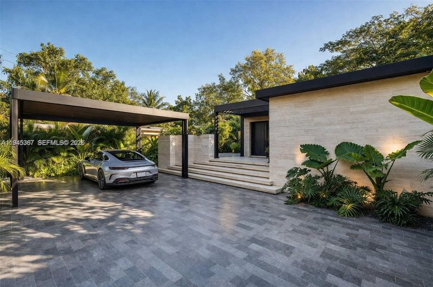 Striking contemporary residence ideally situated in the heart of Coconut Grove, thoughtfully redesigned with an emphasis on quality, design, and privacy. This residence showcases an Italian-crafted kitchen with professional-grade Fulgor Milano appliances, custom MisuraEmme closets, and high-end Effepi R. fixtures throughout. Elegant materials define the interiors, including Turkish Veincut travertine floors, limewashed walls, and sleek VivaPorte architectural doors, creating a refined, cohesive modern aesthetic. Offered with the option to purchase fully furnished for authentic turn-key living. The outdoor environment is equally compelling, featuring multiple curated spaces for entertaining and relaxation. Highlights include Talenti outdoor furnishings, a private firepit lounge, lush new tropical landscaping, and a built-in Italian jacuzzi. Wellness and technology are seamlessly integrated with a Gruppo Tresse spa system, upgraded Buster + Punch lighting, and Sony systems installed in every room.  Fully gated and exceptionally private, the property offers a tranquil retreat while remaining moments from the best of Coconut Grove. With room to add a pool and expand, this is a rare opportunity to own a design-forward home created for elevated modern living.