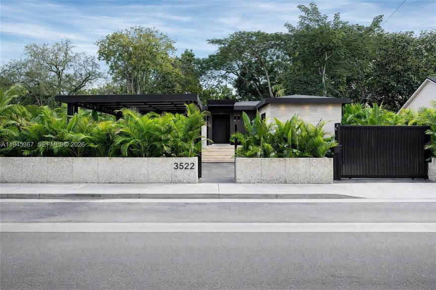 Striking contemporary residence ideally situated in the heart of Coconut Grove, thoughtfully redesigned with an emphasis on quality, design, and privacy. This residence showcases an Italian-crafted kitchen with professional-grade Fulgor Milano appliances, custom MisuraEmme closets, and high-end Effepi R. fixtures throughout. Elegant materials define the interiors, including Turkish Veincut travertine floors, limewashed walls, and sleek VivaPorte architectural doors, creating a refined, cohesive modern aesthetic. Offered with the option to purchase fully furnished for authentic turn-key living. The outdoor environment is equally compelling, featuring multiple curated spaces for entertaining and relaxation. Highlights include Talenti outdoor furnishings, a private firepit lounge, lush new tropical landscaping, and a built-in Italian jacuzzi. Wellness and technology are seamlessly integrated with a Gruppo Tresse spa system, upgraded Buster + Punch lighting, and Sony systems installed in every room.  Fully gated and exceptionally private, the property offers a tranquil retreat while remaining moments from the best of Coconut Grove. With room to add a pool and expand, this is a rare opportunity to own a design-forward home created for elevated modern living.