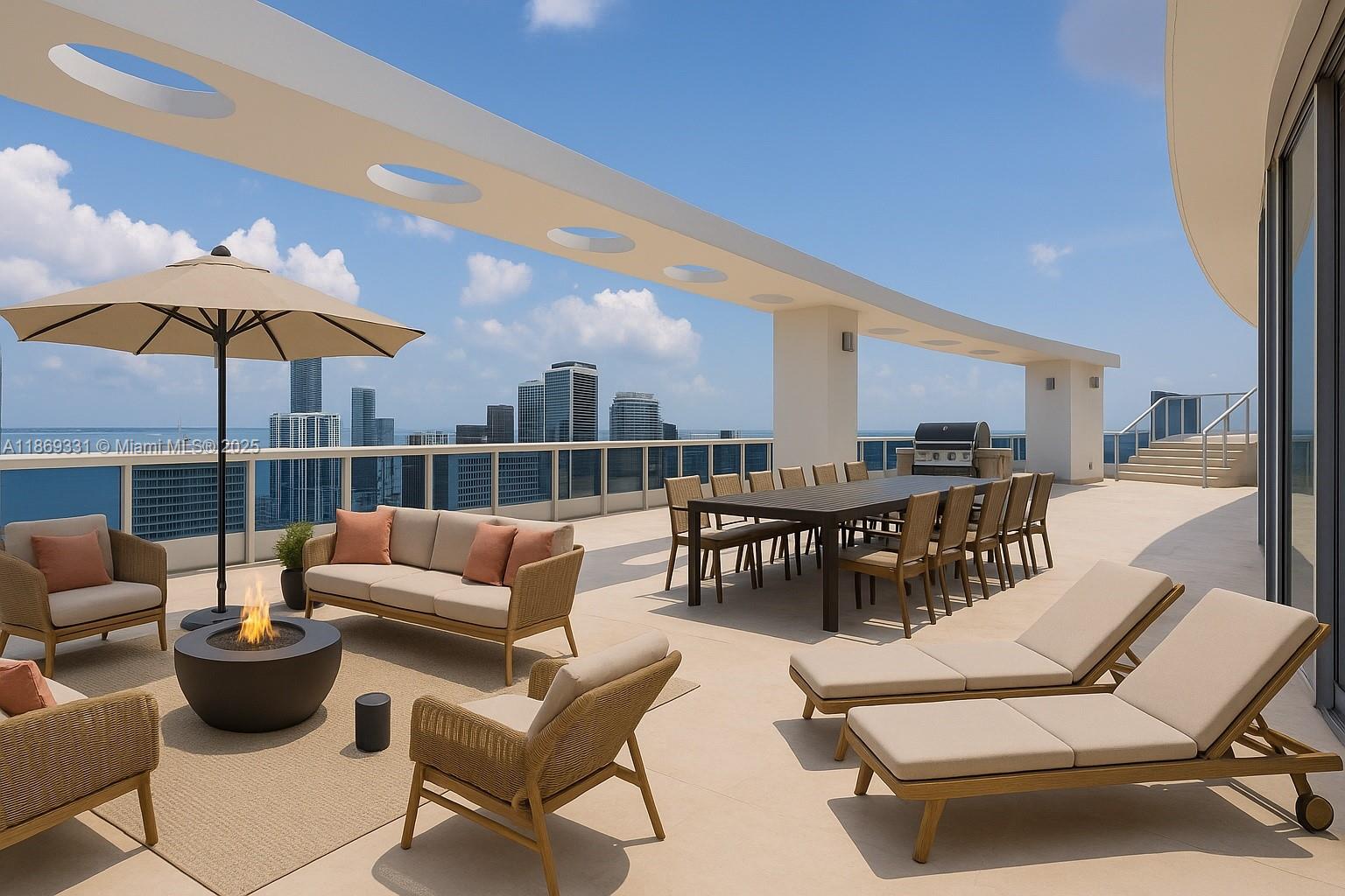 Spectacular 2-story PH at Epic Residences offering over 4,300SF of interior space plus over 2,000 SF of private terraces. This rare 3BR/5.5BA residence with additional living area on second level features a private interior elevator, gourmet kitchen with Miele appliances, Sub-Zero refrigerator, & marble countertops. Primary suite includes dual walk-in closets & spa-style bath.Enjoy private rooftop terrace with Jacuzzi & panoramic views of Biscayne Bay, Miami River, & city skyline. On second level is entertainment lounge with full bar, 500-bottle wine cellar & full BA.Unit has 3 assigned parkings.Epic Residences offers 5 resort-style pools, spa, fitness,24H concierge, valet, security,& fine dining at Zuma, Area 31. Prime Downtown location near Brickell, Whole Foods, Bayfront Park, & I95.