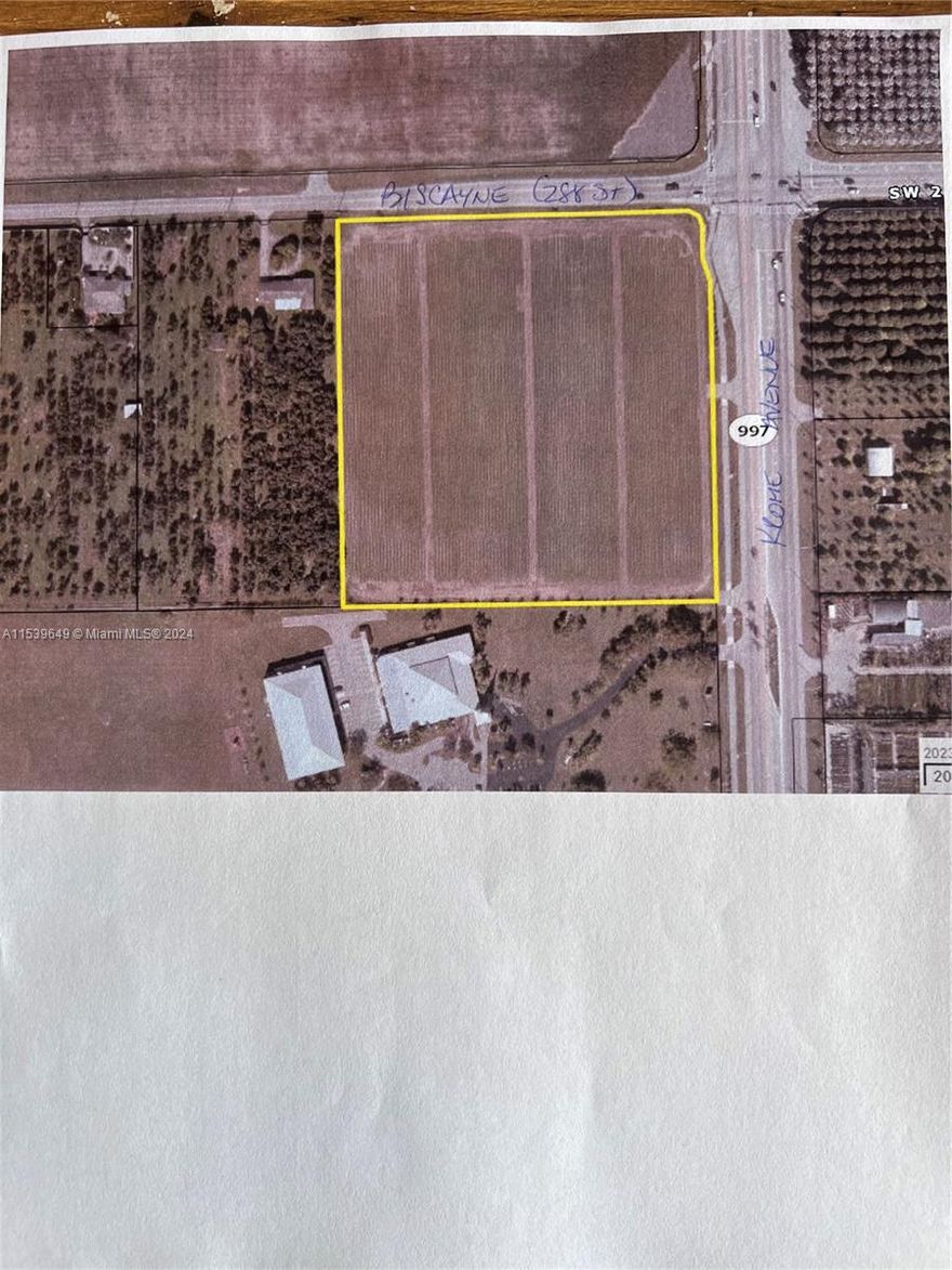 9.142 acres has Krome Avenue and Biscayne Drive frontage making this an ideal location for a possible commercial enterprise.  Tremendous potential in the UAB development area.  Currently being farmer.
