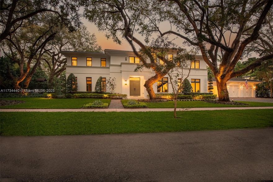 Nestled in South Gables’ Platinum Triangle on a low traffic street, this 2016 estate is a masterpiece of design, offering 6 bedrooms, 6.5 baths, on an oversized 17,078 sq. ft. lot.  Mature landscaping abounds featuring a truly incredible canopy of oak trees. Elegant interiors feature soaring ceilings, limestone and hardwood floors, gourmet kitchen, an elevator, and amazing floor plan. The primary suite boasts a huge private terrace, spa-like bath with dual toilets and two large walk-in closets. A resort-style backyard offers a pool, putting green, huge covered BBQ area, and playground. Additional luxuries include 2 laundry rooms, an EV charger,  a carport, and an oversized 2-car garage. All this 5 minutes from Coconut Grove, South Miami, downtown Gables and the top private schools.