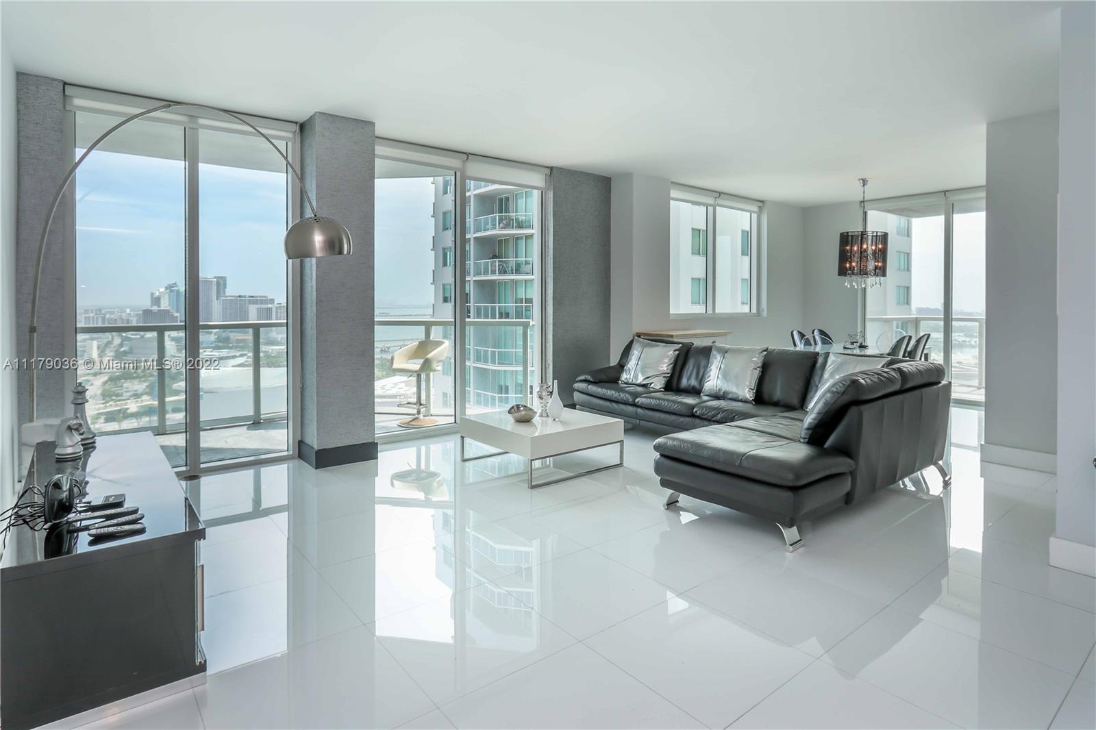 Large corner unit 2 bedroom + DEN at Vizcayne South. The den can be used as a 3rd bedroom, office, home theater or play room. This unit has white porcelain tile floors throughout, direct east and north views, two spacious balconies and large rooms with walk in closets. Vizcayne is located in the heart of Downtown Miami and offers 5 star level amenities with four swimming pools, hot tub, state of the art fitness center, steam-room, sauna and much more. Offered fully furnished. Unit is tenant occupied until July 31, 2022.