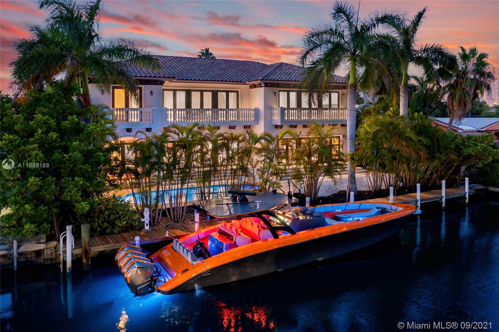Welcome to this spectacular Mediterranean Mansion in the exclusive waterfront neighborhood of Eastern Shores. As you pull into the driveway the Curb Appeal is breathtaking. Designed with taste, this lavish home features 6 Bedrooms and 6.5 Bathrooms. An open entry with high ceilings when you come inside, large gourmet Kitchen with spacious bar, gas range and island. Other features include a Mosaic pool with jacuzzi, large family room, a formal dining room, a theater room and a fully equipped dock with 80 Feet of Dockage on a wide canal. No fixed bridges to the intracoastal! 24/7 Gated community.