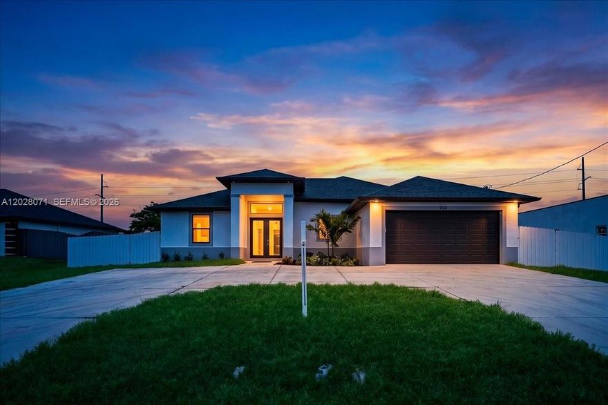 This beautiful 3 bedrooms, 2 bathrooms home features CITY WATER AND SEWER connected, HIGH ceilings, IMPACT WINDOWS and DOORS, OPEN CONCEPT layout, wood cabinets, QUARTZ countertops, and STAINLESS STEEL kitchen appliances included plus WASHER AND DRYER. Enjoy the Florida lifestyle with a BRAND NEW SWIMMING POOL AND OUTDOOR KITCHEN, with a PRIVACY FENCE for added comfort and privacy. This home offers PORCELAIN TILE floors throughout the entire home and GARAGE EPOXY Floor. NOT IN A FLOOD ZONE. Very easy to show. Some pictures are virtually staged. Don’t miss this great opportunity.
