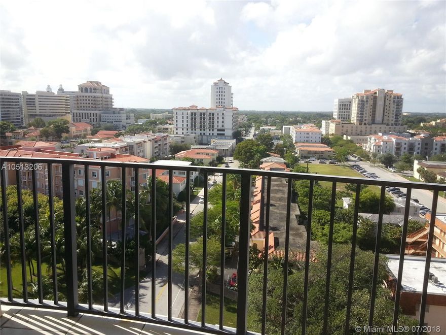 Large 1 Bedroom/1.5 Bathroom on the 8th Floor of 'Gables View Condo'. Fully Tiled throughout. Large Living, Dining and Bedroom with Walk in Closet. Master Bath has Tub and Shower. 2 Balconies with Incredible Tree-lined Views of Coral Gables. Assigned Parking & Washer/Dryer in Unit. Must See!!