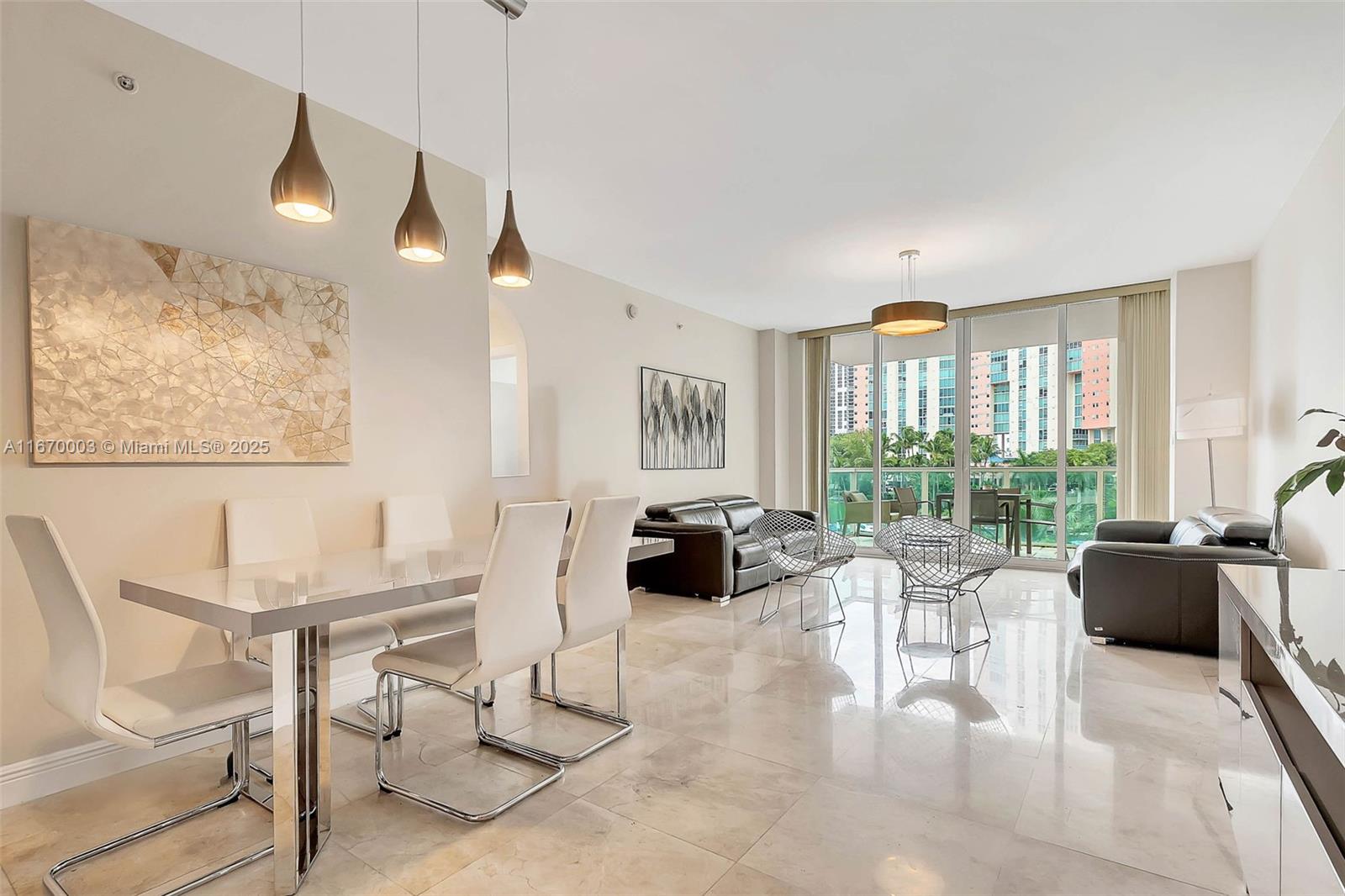 Welcome to this beautiful apartment located in the heart of Aventura. This 2 bedroom, 2.5 bath condo is spread across 1,370 SF & features a lovely balcony overlooking the the marina, a spacious living room, an abundance of natural light, & floor to ceiling windows. The spacious master bedroom features a walk-in closet, bathroom w/ a separate tub & shower & dual sinks. The building is rich in amenities featuring: multiple pools, a clubhouse, a party room, sauna, jacuzzi, state-of-the-art gym with fitness classes, a marina, walking paths, a BBQ area, & a paddleboard rack. Located within walking distance to fine dining, shopping, entertainment, & more, you're also just steps away from a water park and a lively community park. 24 hrs notice for showings. Can be rented furnished or unfurnished.