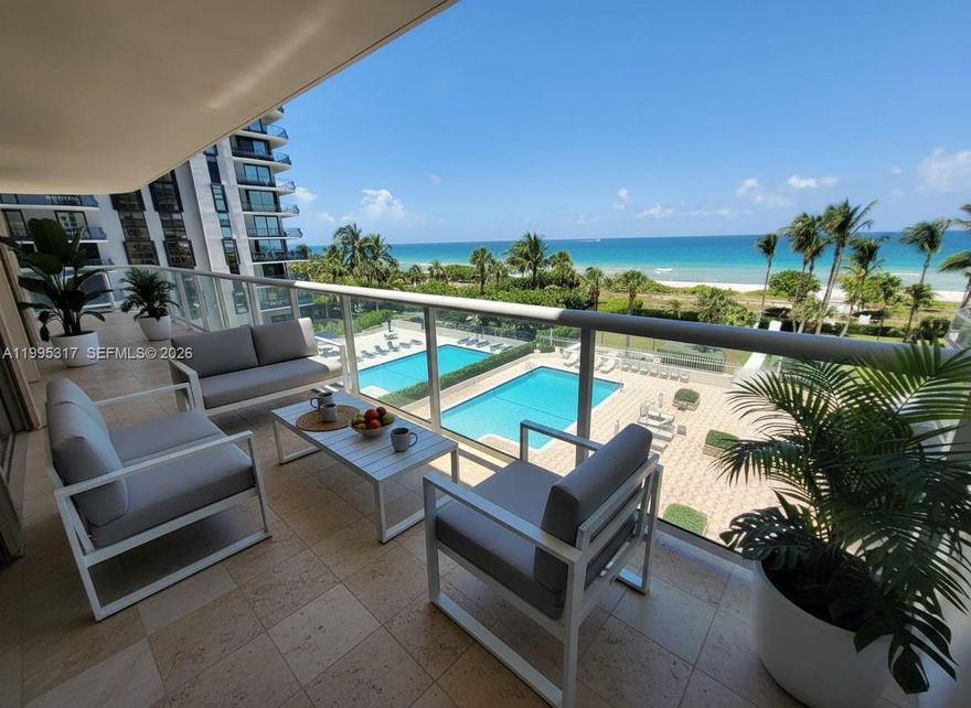 Direct oceanfront 2-bedroom, 2-bath residence — 1,508 sq ft — with every room facing the water and direct access to an oversized wraparound balcony offering panoramic ocean views. 
Located in a full-service building with premium amenities: 24-hour valet and front desk attendant, heated pool with jacuzzi, fitness center, sauna, billiard and card rooms, a large party room with full kitchen, BBQ area with seating, plus dedicated kayak and paddleboard storage. The building is just steps from the Surfside community pool and library, grocery shopping, fine dining, and the world-renowned Bal Harbour Shops.
Perfect as a primary residence, seasonal retreat, or investment — unit is currently rented. For showings, rental details or additional information, please contact Efrat Moran.