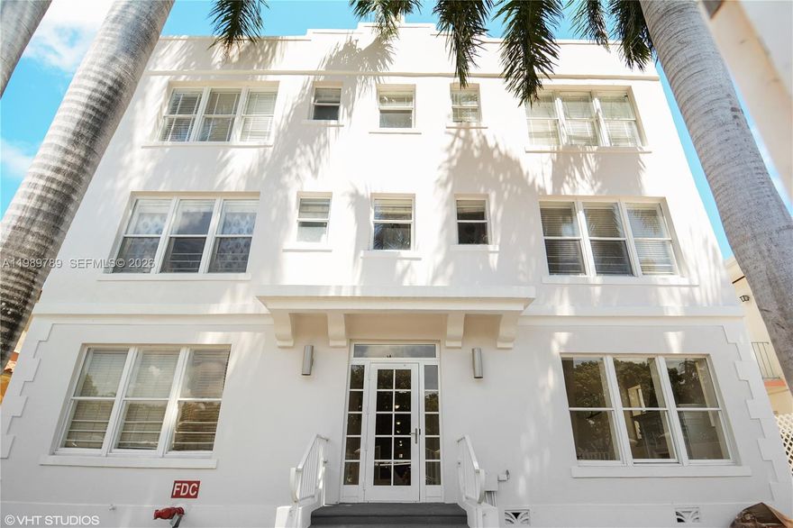 Bright and quiet corner unit with plenty of natural light. Wood floors throughout, newly renovated bathroom, washer and dryer inside the unit. Gated property, within walking distance to the beach and Lincoln Road. Tenant occupied until August 14th, 2026, call listing agent for showings.