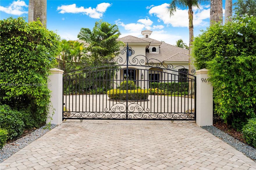 Privacy, warmth, & prestige abound throughout this one-of-a-kind gated French Country Estate dream home in The Falls/Baptist area. Set on a 35,022 SF corner lot w/ a circular paver driveway surrounded by lush landscaping, this custom-built split 6BD/4BA & loft does not disappoint. Enter into 20’ volume tongue-and-groove ceilings in the living area w/ fireplace, formal dining, & views of a pristine backyard. Features include impact windows/doors, flat tile roof, & marble floors. Renovated eat-in gourmet kitchen features high-end appliances opening to a large family room & wet bar. The stunning "heated/chilled" pool and patio areas are perfect for indoor/outdoor entertaining. Beautiful fruit, flowering trees & orchids cover this ¾ acre lot, adding to the magic of this very special home.