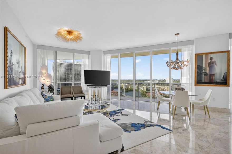 Luxury 3 bed/3 bath flow-through residence Bellini, Williams Island’s newest, exclusive tower. A private elevator opens to 2,235 sf of refined living with polished marble floors, and floor-to-ceiling windows with panoramic Intracoastal views. Each room opens to a wraparound balcony. The Split plan offers spacious suites. Lavish master suite with custom closets, master bath marble and gold fixtures, double vanities, glass shower, jacuzzi and private lavatory. The European style kitchen has Poggenpohl cabinetry, absolute black granite counters, Sub-Zero - Miele appliances, wine cooler. A boutique building, only 70 homes, offers personalized services: valet, fitness center, Pilates studio, pool, and full access to Williams Island’s 27,000 sf spa, tennis/pickleball & padel courts, two marinas, and waterfront dining.