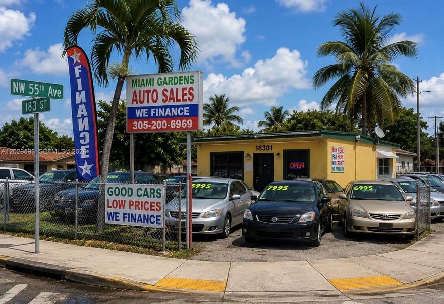Location undisclosed, must sign NDA. Business + Real Estate included! Picture presented was generated with AI and is not the actual dealership. Established auto dealership operation in Miami-Dade County featuring prime hard corner location with dual folios totaling 13,000 sq ft. This turnkey opportunity includes all necessary licenses for retail and wholesale operations, providing maximum flexibility for growth. Operating since 2012, this dealership generates $2.4 million in annual revenue with consistent monthly sales volume of approximately $200,000. The operation maintains an inventory of 10 vehicles rotating and employs 4 staff members. Two separate folios included: 6,100 sq ft and 6,900 sq ft parcels with dedicated warehouse (768 sq ft) and office space (560 sq ft) on each lot. Real estate valued at $2 million. Prime hard corner positioning provides excellent visibility and traffic flow. Primary dealership operations generate substantial monthly sales volume. Additional income from tenant-operated dealership on second folio currently paying $5,000 monthly rent. Lease expires this year with potential increase to market rate of $8,500 monthly, representing significant upside opportunity. Licensing & Operations: Independent motor vehicle dealer license with wholesale capabilities included. All required permits and qualifications transfer with sale, ensuring seamless transition for new owner.