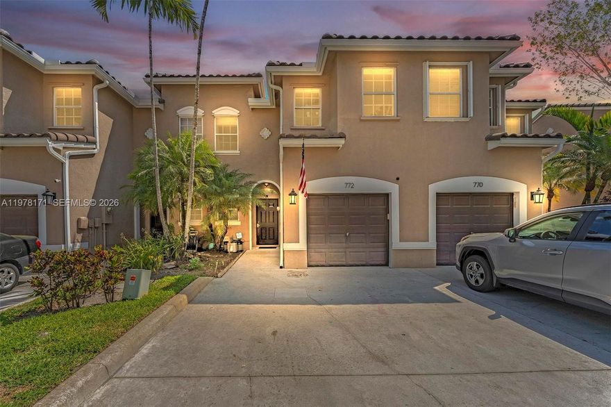 This stunning townhouse features 3 bedrooms and 2.5 bathrooms, with an inviting open-concept first floor that welcomes you right in. The open kitchen gracefully overlooks the living and dining areas, creating a seamless flow throughout the space. The kitchen and bathrooms have been fully updated with modern finishes, including stainless steel appliances, tall cabinetry for ample storage, and a granite countertop breakfast bar that comfortably seats four. Brand new roof & A.C unit. The community offers a private pool, a children's playground, and plenty of green space. HOA fees include landscaping, pool and playground maintenance, roof coverage, and exterior building insurance—all with a low HOA!