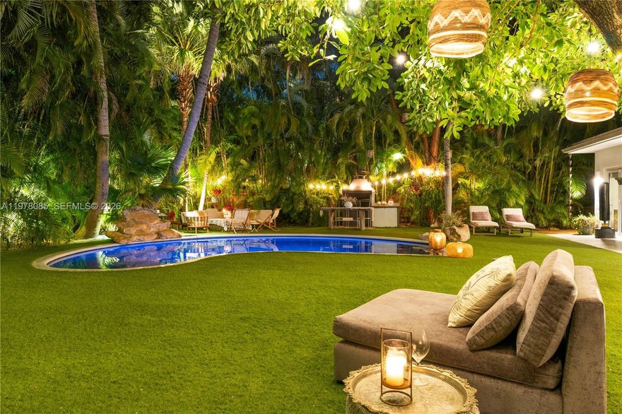 As per tax roll:
Actual Area 3,312 Sq.Ft
Living Area 3,202 Sq.Ft
Adjusted Area 2,911 Sq.Ft
Lot Size 12,225 Sq.Ft


Welcome to Key Biscayne To a truly unique residence.

Beautifully designed home blending Tulum-inspired warmth with Saint-Tropez elegance, ideally located within walking distance to the beach, restaurants, and coffee shops.

Features include white concrete floors, high ceilings, and exposed white wood beams that create a bright and airy living environment. The reception/living area and Family room. Direct access to the garden and pool, providing seamless indoor-outdoor living.

The main central point of the house is the oversized garden with Lush tropical plants and a Tiki Hut, that is an extension of the house....perfect for outdoor dining and entertaining.

The home includes a family room, formal dining area, four en-suite bedrooms, PLUS  staff quarters (1/1) conveniently located adjacent to the kitchen. 

Private and secluded setting, with all main living areas oriented toward the garden and a beautiful mature tree that enhances the homes natural ambiance.