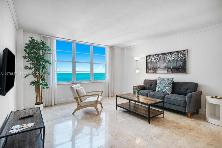 Experience the best of Miami Beach living in this bright and spacious one-bedroom residence at the iconic Seacoast Suites. This inviting suite features beautiful ocean views and an open, light-filled layout perfect for both everyday living and vacation escapes. Residents enjoy resort-style amenities including an oceanfront pool, tennis courts, direct beach access, and full-service building conveniences. Relax with poolside massages, unwind in the sun, or take a stroll along the beach just steps from your door. Ideally located on Millionaire’s Row with easy access to South Beach, Bal Harbour, and top dining and entertainment. Perfect as a full-time residence or vacation getaway. Water, trash, basic internet, cable, and first come first served parking included. Can be furnished or unfurnished. Available to show April 8th. Ready for move in April 15th.
