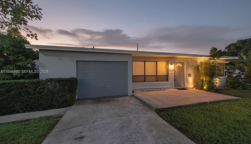 Discover this fully renovated, NO-HOA gem in Pompano Beach, offering ultimate Florida life style and quick approval! This 3-bedroom, 2-bath home + an extra room (ideal for an office/4th bedroom) features modern, high-end upgrades including new wood-look tile flooring, a sleek kitchen, and stylish bathrooms. Enjoy peace of mind with a 2025 roof, new water heater, and washer. Features a converted garage for extra storage, ample parking on two driveways, and a fully fenced private yard. Move-in ready!