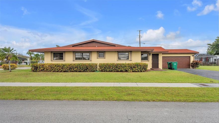 This huge single-family home sits on a corner lot with 17,500 sq. ft. with ample space to build a pool, park a boat, or add more square footage. This home is one of a kind with 5 large bedrooms, 3 bathrooms, and a 2 car garage. Spacious living areas and a big kitchen perfect for family gatherings. This home is ready for a large family to enjoy and make their own. Located close to the turnpike for easy access. Close to all positive amenities such as schools, shopping centers, hospitals, and places of worship. Less than 5 minutes away from the Miami Metro Zoo with all newly developed restaurants and shopping centers.