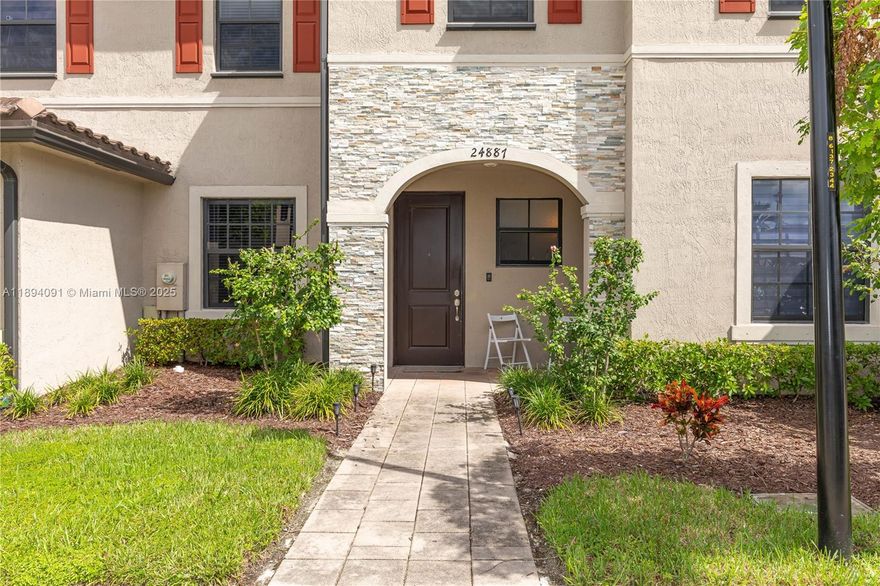Gorgeous 3-bedroom, 2.5-bath townhouse built in 2019, located in the highly desirable gated community of Coco Palm Villas. This home offers beautiful curb appeal with two assigned parking spaces plus guest parking, tile flooring on the first floor and luxury vinyl plank upstairs, freshly painted interior, tall baseboards, and modern light fixtures and ceiling fans. The kitchen features quartz countertops, stainless steel appliances, a modern backsplash, window over the sink overlooking the fenced patio. Laundry room with Washer and dryer included. Enjoy resort-style amenities: fitness center, hot spa, dog park, playground, and 24-hour gated security. HOA includes lawn and common area maintenance. Association approval required (approx. 30 days).