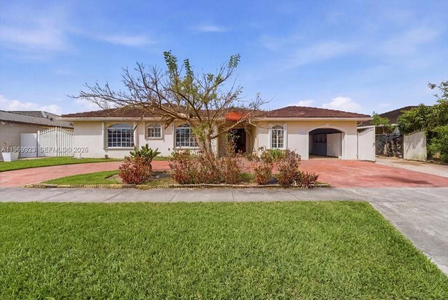 Spacious and well-maintained 5-bedroom, 3-bathroom home with great potential, mostly in original condition and ready for a buyer's personal touch. Features two A/C units (2022 & 2018), tile roof, and an additional front bedroom. Property currently benefits from Homestead Exemption; taxes may change after closing. Additional flex room located in the garage area, perfect for an office, storage, or hobby space. Additional bathroom with direct access to the pool area. Not HOA. 1-car garage