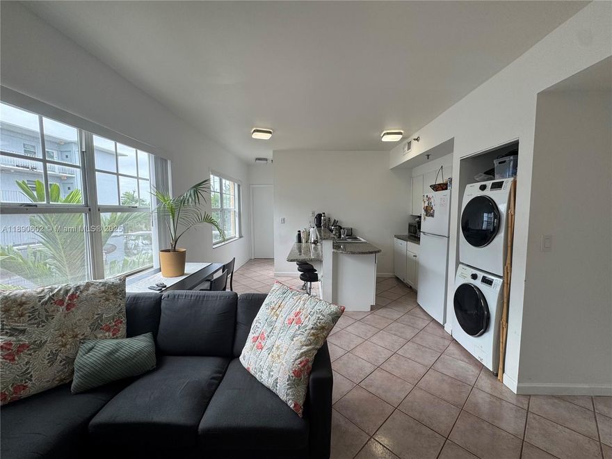 Located in the iconic 1925 Roosevelt Art Deco building, this top-floor updated unit offers nearly 700 sq ft of timeless charm and modern convenience. Featuring 2 bedrooms and 1 bathroom, it’s bright and airy with abundant natural light. The open kitchen, tile floors, central AC, and in-unit washer/dryer add everyday comfort. Enter through a lush courtyard with fountain and palm trees into a welcoming lobby with elevator. The building offers bike storage, easy street parking, a new roof, and strong financials. Just moments from the beach, Española Way, Lincoln Road, Whole Foods, and Flamingo Park, this home is ideal as a primary residence, vacation retreat, or investment property with immediate rental potential.