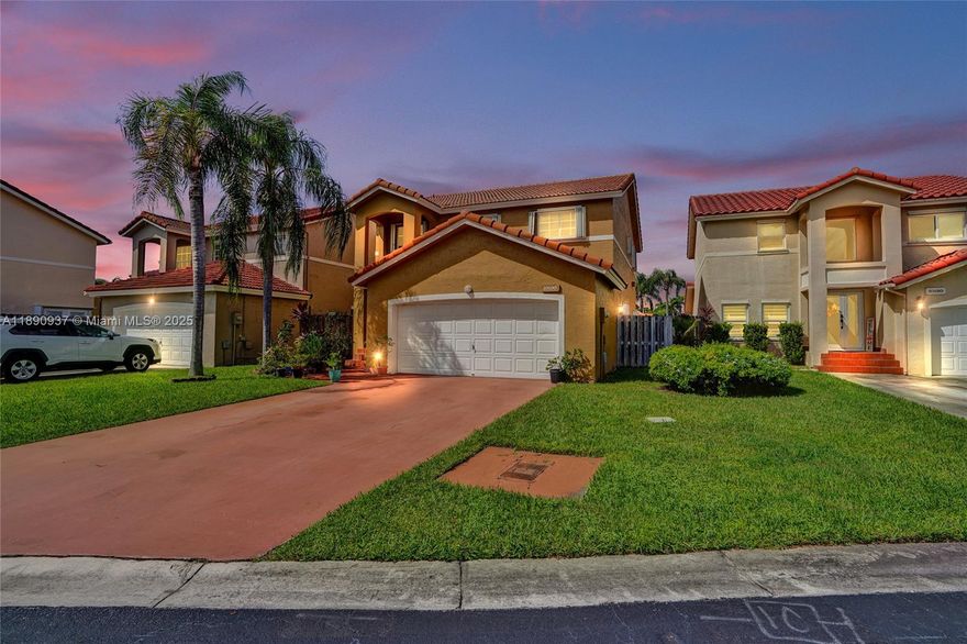 Welcome to this spacious two-story home located in a quiet, gated community! Featuring 3 bedrooms, 2.5 baths, and a 2-car garage with extra parking for four vehicles. The kitchen offers granite countertops and maplewood cabinets, updated from its original design. Accordion hurricane shutters throughout provide peace of mind. Enjoy a large fenced patio, perfect to create your dream outdoor space or even add a pool. This home is being sold as-is and offers incredible potential for renovation and personalization. Community amenities include a clubhouse, pool, tennis, basketball, and playground. Bring your offers!