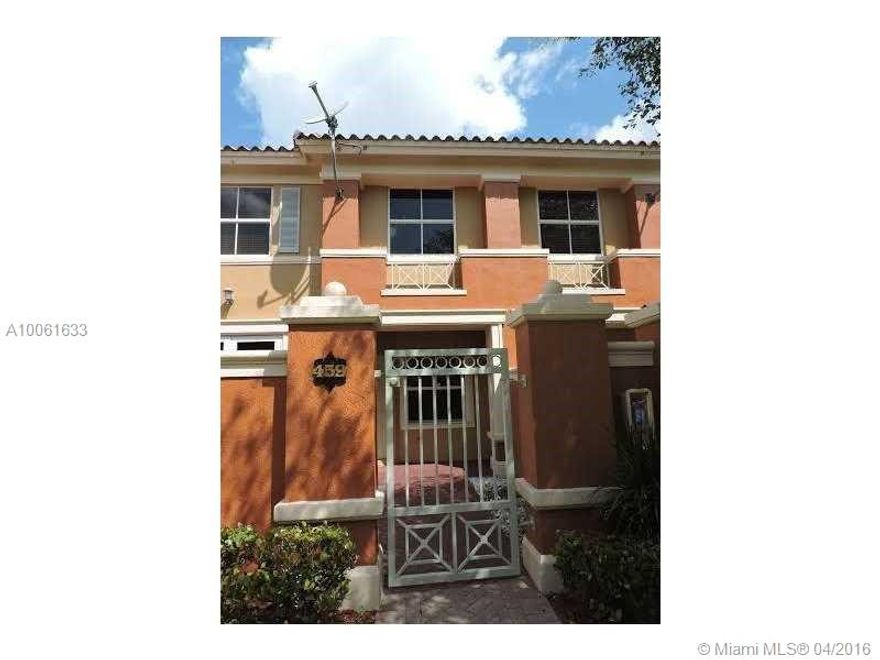 Gorgeous Two Story 2 Bedroom/2 Bathroom Spacious Townhouse In The Most Desirable Gated Community In Doral. This Townhouse Has Washer and Dryer Hook up, Private Courtyard, Community Pool, Clubhouse and Playground for Children. Includes Stainless Steel Appliances. Walking distance to excellent Elementary School. Community Is Gated And Very Private With Security On Sight 24 Hours! No foreclosure problem.