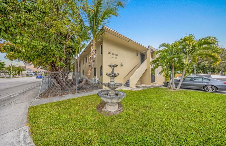 13-unit multifamily asset strategically
located in the heart of Little River, one of
Miami’s fastest-evolving urban
neighborhoods. Positioned on a prominent
corner lot with frontage along NE 78th
Street, the property benefits from strong
visibility, walkability, and quick connectivity
to the Design District, Wynwood, and
Downtown Miami, as well as major transit
corridors. Built in 1971, the two-story building
totals approximately 7,496 SF of living area
on a 13,063 SF lot and is currently operating
with stable in-place income. Offered at
$2,600,000, the property generates an in-
place NOI of approximately $191,000,
equating to a 7.35% cap rate, with modest
upside through rent growth and operational
efficiencies. A key value driver is the T6-8-O
zoning, which supports high-density mixed-
use redevelopment of up to eight stories,
positioning the asset for future
redevelopment, assemblage, or land-
banking as Little River continues its
transformation.