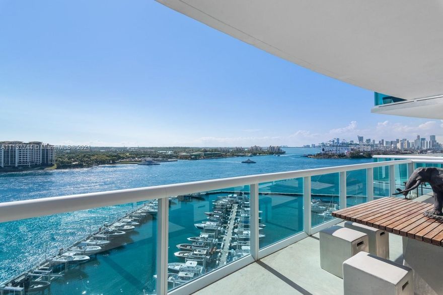 Murano At Portofino flow-through 03 Line offering unobstructed views of Government Cut, the Bay, Fisher Island, and the Downtown skyline. With private entry foyer, floor to ceiling windows, 2 balconies, third bedroom could be used as an office or bedroom. Amenities include tennis courts, BBQ area, fitness and spa, 2 pools including the Piaggia Beach Club with restaurant. Located South of Fifth, Miami Beach most prestegious residential address, walking distance to many restaurants including Carbone, Smith & Wollensky, Prime 112, Prime Italian, Red Steakhouse and many more.