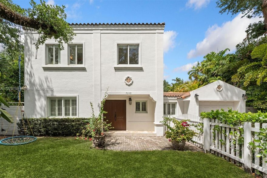 Sophisticated 4BD/4.5BA Mediterranean inspired gem in the High Pines area, with 3,091 total SF. This elegant two-story residence showcases marble flooring, wood-accented bedrooms, crown moldings, plantation shutters, and a grand staircase with iron railing. The charming kitchen conveniently integrates the breakfast area and family room, and offers wood cabinetry, stone backsplash, and premium appliances. A converted garage serves as a sleek office with en-suite bath and wood floors. Upstairs, the primary suite boasts a sitting area, walk-in closet with built-ins, and spa-like bath. Enjoy resort style outdoor living with a marble pool deck, pergola, and custom bar with European tile. Dual A/C systems, concrete patio, picket fence, and ADT security complete this exceptional home.