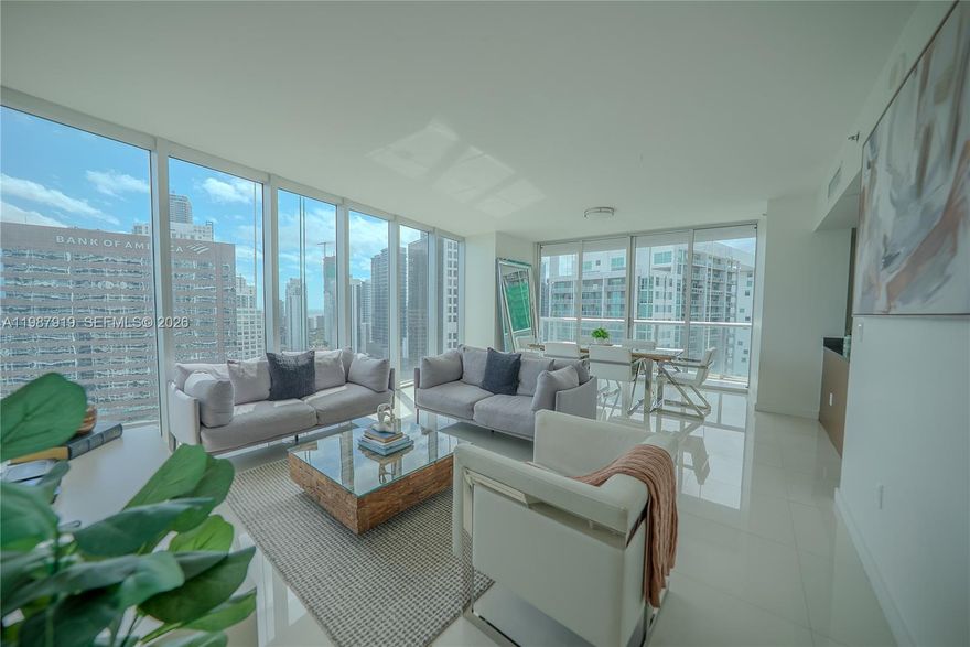 Perched on a prime corner of Icon Brickell Tower III, this exquisite two-bedroom, two-bathroom residence delivers an unobstructed panorama of Biscayne Bay and the Miami skyline. Bathed in natural light through soaring floor-to-ceiling glass, the unit showcases polished porcelain flooring, a bespoke Italian kitchen, and refined finishes throughout. Fully furnished and move-in ready, the property carries coveted short-term rental approval, presenting a compelling opportunity for investors and discerning buyers alike. Residents enjoy exclusive access to a landmark 300-foot bayfront pool, a world-class 28,000 sq ft spa, a state-of-the-art fitness center, and the iconic Cipriani restaurant — all within the building. Steps from Brickell City Centre, this is Miami luxury living at its most effortless.