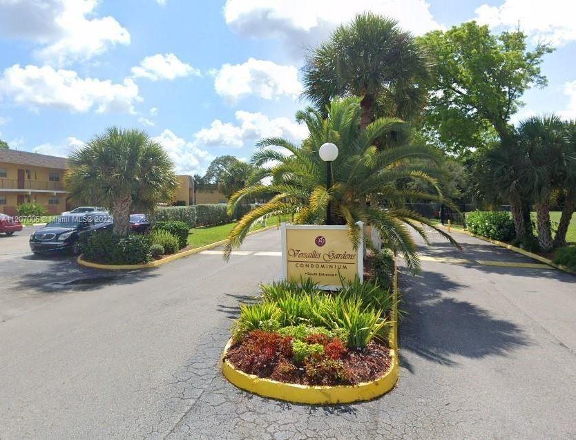 2 bedroom 2 bathroom 2nd floor unit with water views in the centrally located community of Versailles Gardens. This unit flooring will be refinished, freshly painted and more. The Versailles Gardens community is gated and offers several amenities to include 2 pools, 2 tennis courts, racquet ball court, a club house and more. The association has a 625 minimum credit score requirement.