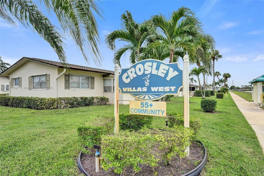 COME ON HOME to this charming 2 bedroom/1 bathroom unit in the Crosley subdivision of Cresthaven Villas!  This CLEAN home will go quickly and is a MUST SEE!  Matching tile flooring throughout! Enjoy your morning breakfast and coffee either on the enclosed patio or the outdoor private patio! Patio enclosed with acrylic windows & screening and features a storage closet! SPACIOUS bedrooms feature WALL-LENGTH closets with ample storage. Bathroom features a tastefully UPDATED tub & shower combination that’s convenient to all! Impact windows (excluding sliding glass door)! Crosley offers many amenities including a centrally-located clubhouse, swimming pool, gym and many activities to choose from! With your assigned parking spot close to your home, this unit is move-in ready!