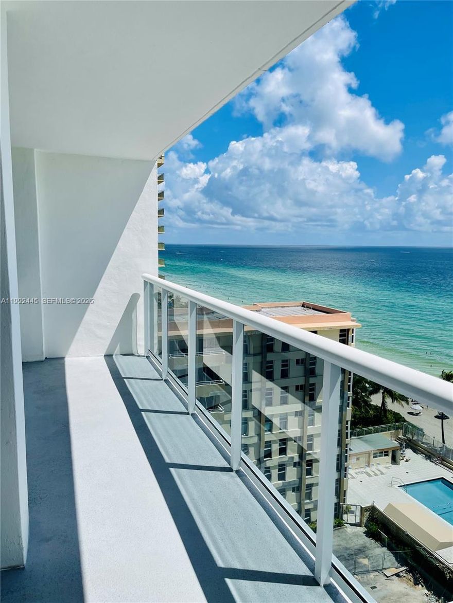 Excellent 2-beds/2-baths apartment featuring direct ocean and pool views from the balcony and bedrooms; located in Parker Tower, Hallandale Beach. This incredible unit—fully remodeled 8 years ago—boasts a beautiful kitchen with granite countertops and stainless steel appliances (including a gas range), ceramic flooring throughout, and comfortable bathrooms, a renovated balcony with impact glass doors and windows, 1 parking space, and 1 storage unit in the garage. Condo offers resort-style amenities: remodeled & heated pool; direct beach access; Gym; sauna; library; lounge; billiards and table tennis room; extra parking with 24-hour concierge service. HOA fee covers water, gas, cable TV, and access to all facilities. Just minutes away from Walmart, Aventura Mall, Gulfstream Park & Casino.