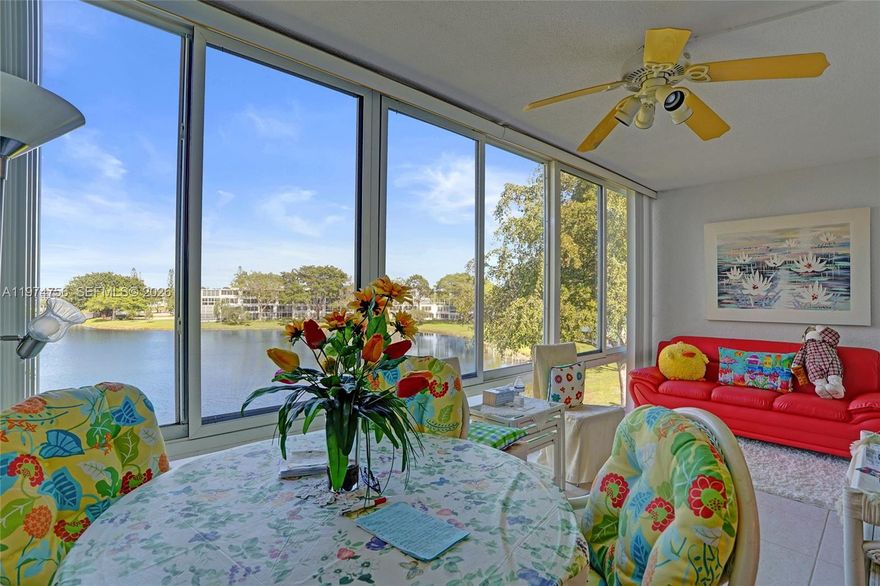 Beautiful 4th-Floor 2 Bedroom, 2 Full Bath Lakefront Condo with Wide Lake Views! This spacious and very clean unit offers breathtaking lake views from the enclosed patio with sliding glass windows — the perfect spot for morning coffee or evening relaxation. Offered fully furnished, this home provides comfort and convenience in a prime setting.
Located in the heart of Century Village East, this vibrant 55+ community offers easy access to everything the community has to offer. The main Clubhouse features indoor and outdoor pools, a restaurant, 1,600-seat theater, clubs, classes, billiards, tennis, pickleball, volleyball, ping pong, bocce court, shuffleboard, fitness center, hiking and bike trails, putting green, and so much more. Close to beaches, entertainment, dining, and shopping. The total monthly maintenance is approximately $675, which includes $377 for Building D, $178 for Master Management, and approximately $120 for Recreational Facilities. All information is deemed reliable but not guaranteed. Agents and buyers are responsible for verifying all information directly with the management company and respective associations.