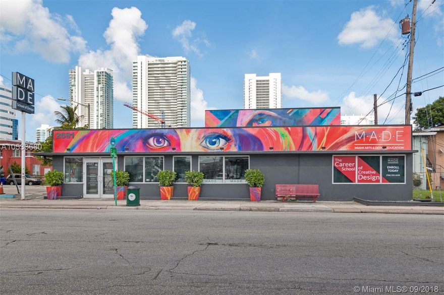 Corner Building ideally located in hip and very desirable Wynwood neighborhood, located on NE 2nd Avenue between 26th and 27th street. Lot directly attached to the building for added value in expending actual construction. Building square feet is 6,989 and the land square feet = 14,545. 2 Floor building divided in contemporary spaces with glass walls, fully air conditioned space, on site parking. Liberal zoning allows for a variety of uses