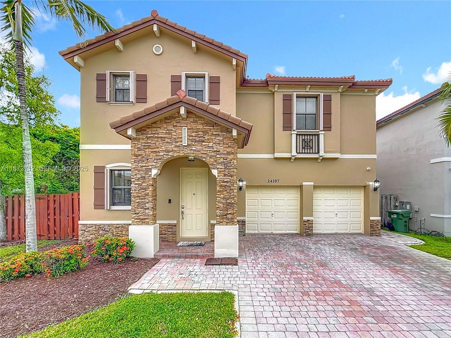 Stunning Two-Story Corner Home in Homestead! This inviting 2-story gem nestled on a premium corner lot in the coveted Silver Palm East community. Boasting 5 beds, 3 baths, and 3,399 sq ft of living space. Step inside and be greeted by an open-concept layout. The master suite is a serene retreat, featuring a spa-like en-suite with dual sinks and elegant finishes. Built intelligently, the home features a cleverly designed storage area under the stairs, perfect for keeping your home organized. Outdoors, the corner lot offers expanded space for entertaining or enjoying quiet moments in nature, and yes, the lawn mower is included. Beyond the home itself, the community provides amazing amenities including a sparkling pool, gym, and clubhouse. Plus, HOA covers the security system. EASY TO SHOW!