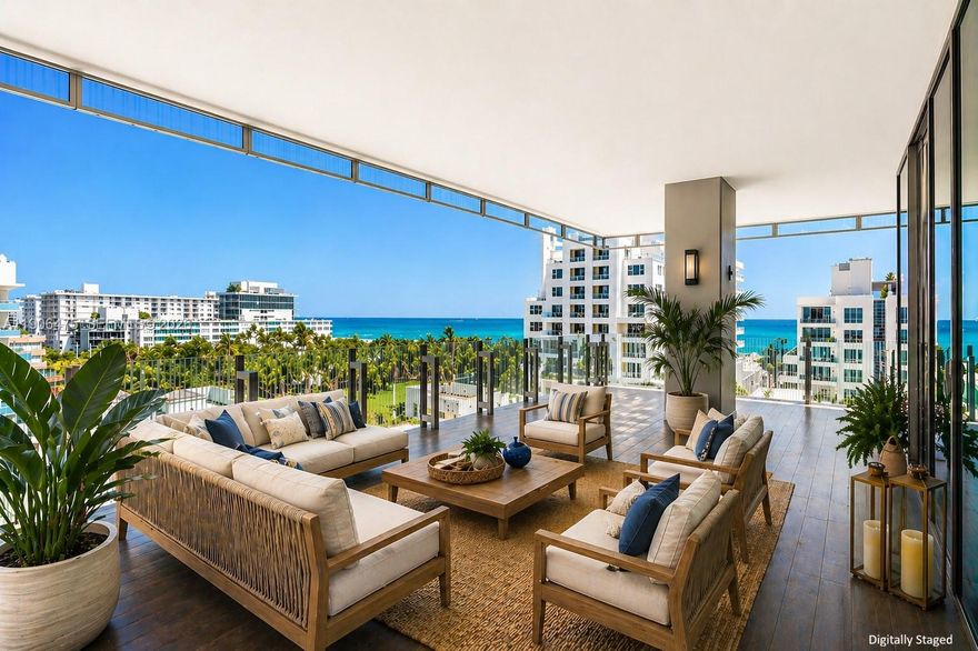 Special features are: 1) the most desirable neighborhood: SOUTH OF FIFTH, 2)Across from the beach where a beach attendant is ready to welcome you and serve you! 3) 10ft ceilings, 4) all impact glass, 5) private elevator takes you directly into your home, 6) wrap around outdoor terraces larger than interior, 2,039 SF for those who enjoy outdoor living, 7)the most exclusive boutique condo with only 10 residences...become one of the lucky 10!

Suspended between sea and sky in prestigious South of Fifth neighborhood, GLASS, is a rare architectural gem by visionary René González. With only ten bespoke residences—one per floor his boutique tower redefines South of Fifth living through minimalist design and panoramic beauty. This full-floor residence features 2 bedrooms, 2.5 baths, and an expansive 2,039 sf. wraparound terrace—larger than its interior offering uninterrupted 360° views of the ocean, park, and city. Ten-foot ceilings and floor-to-ceiling glass walls fill every room with natural light, creating an atmosphere of effortless sophistication. Residents enjoy world-class amenities including a private beach club, resort-style pool, and state-of-the-art fitness center all within the serenity of South of Fifth