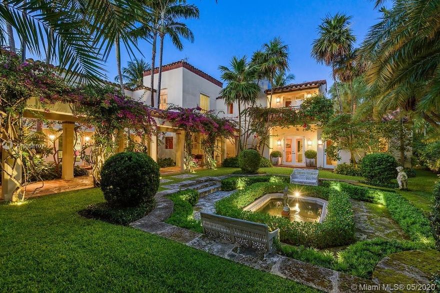 Imagine living in your very own private tropical oasis. Live a life of luxury in this Mediterranean estate in the desirable & quiet Pinetree Drive Circle. The casually elegant home features 115' direct waterfront overlooking scenic Indian Creek on a 20,815 SF lot. The 7,023 SF meticulously remolded 1935 home features 7 bedrooms, 1200 SF master suite w/ his & hers bathrooms /custom walk in closets, separate family wing, 1 BD guest apt, 3 car garage & full home generator. Enjoy a large eat-in, gourmet chef's kitchen w/ butler pantry or entertain at your outdoor kitchen/dining area with a large heated pool, outdoor shower & 2 covered pavilions. The big private boat dock and spacious backyard is perfect to relax w/friends and family. An extraordinary value and a wonderful house to call "Home".