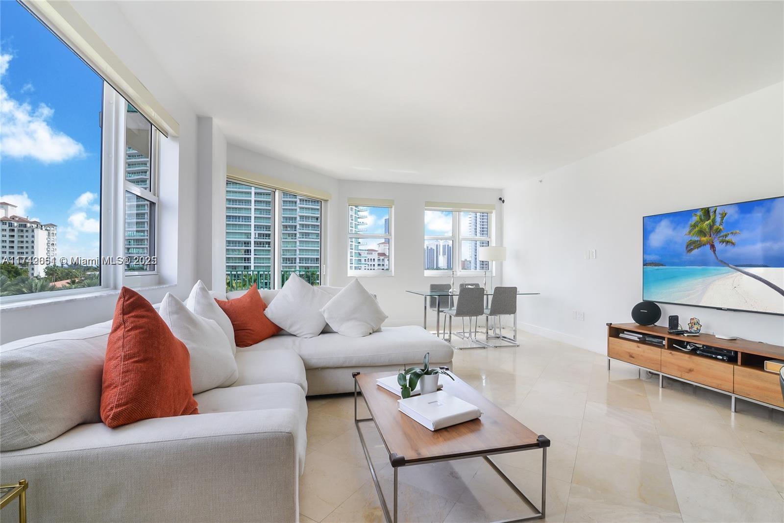 Updated 3 Bedrooms + 3 FULL baths @ Turnberry Village on the Aventura Circle. Beautiful corner unit, remodeled, 3 California walk-in closets, Marble floors in living areas, Wood floors in bedrms., Baths are modern italian "Piatti" top of the line. Custom doors, washer & dryer, & tankless water heater. 5-star amenities : 24/7 gate & building security, lobby concierge, pool w/ BBQ area, party room w/kitchen, recreation area, kids' park, billiards & computer room with WiFi, Library, spinning & yoga room, and fully equipped gym, and tennis courts. There are 2 parking spaces undercover, charging station for Electric Vehicles, Great School district and walk to Houses of Worship. Unit is currently rented at $5,000 per month through August 2025. Showings with 24 hour notice please.