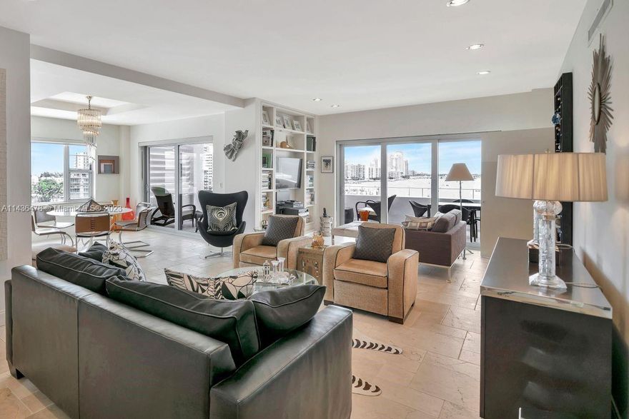 Enjoy beautiful unobstructed views of Biscayne Bay and the skyline of Miami and Miami Beach from the best line in The Belle Towers. 7A features new impact windows throughout, oversized bedrooms and living space. The A line is the best line in the building with direct views overlooking Biscayne Bay, Miami Beach & Miami skyline, Star Island and more. With only 46 Units Belle Towers is one of Belle Isles most exclusive buildings. Known for its Art Deco and Midcentury Modern Design, Belle Towers offers oversized one and two bedroom units and incredible views of Biscayne Bay, Miami and Miami Beach skylines, Star Island and incredible sunrises and sunsets. This boutique property offers the best in deco design and incredible location.