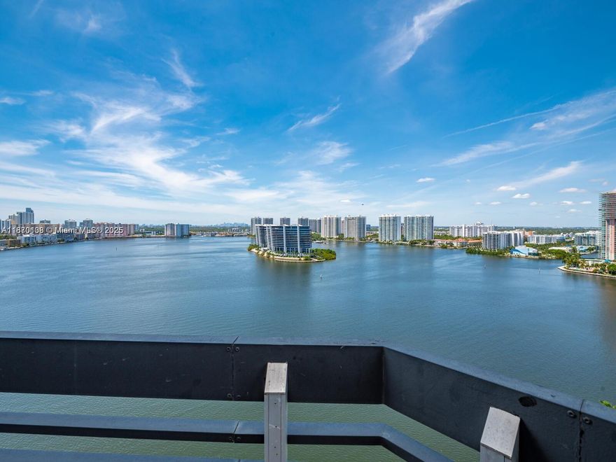 Outstanding views of the Ocean, Intracoastal, and south to downtown Miami. Wrap-around balcony, floor-to-ceiling windows with tons of natural light, beautiful porcelain floors throughout, beautiful upgrades, principal suite with tub and walk-in closet, laundry room with full-size washer and dryer. Hurricane shutters, Gated community with resort-style living: concierge, valet, pool, gym, full-service marina, wonderful restaurant, beauty salon, pickleball, and tennis courts. Walk around the complex while enjoying the Intracoastal view. Walking distance to Aventura Mall and Aventura Circle. Pet-friendly.