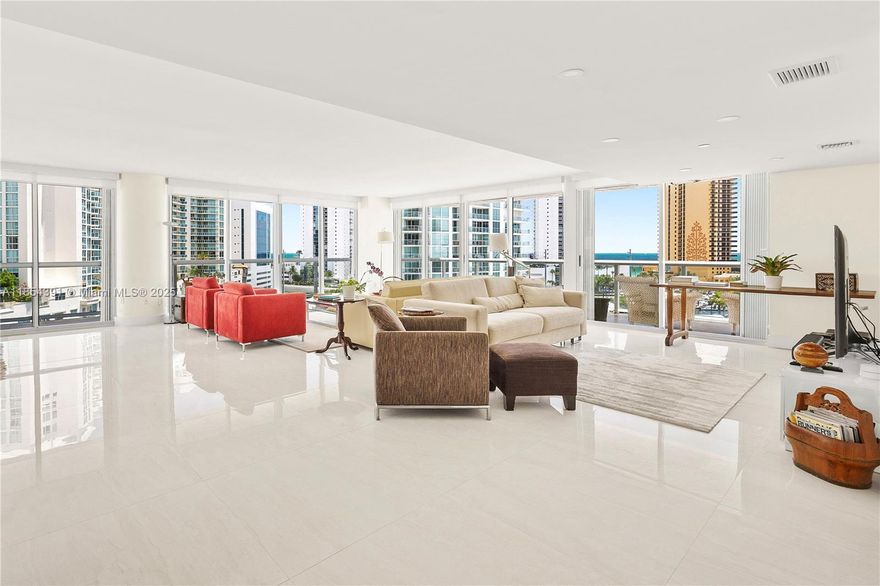 Substantially remodeled 2,144 sq ft corner unit in Oceania V. Enjoy amazing ocean, bay & city views from expansive wraparound balcony. This residence features porcelain floors, floor-to-ceiling windows flooding the space with natural light, modern bathrooms, spacious primary suite with balcony, built-out walk-in closet, dual sinks & spa-style bath. Fully equipped kitchen, formal dining, private laundry room. 3rd bedroom is a possibility. 
Full access to Oceania Beach Club: beach service, beachfront dining, spa, tennis, racquetball, salon & SPA, sauna, fully equipped gym, Zumba classes - 5-star luxury resort amenities. Building has RESERVES. 
This is a rare opportunity to own one of the best layouts in the building—luxurious, spacious, and priced below market for the square footage.