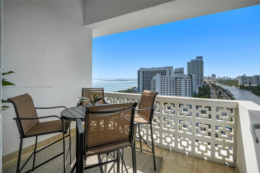 The Mimosa – 1BR / 1.5BA Fully Furnished Turnkey Residence with Private Terrace & Ocean, Intracoastal & Skyline Views. Beautifully curated & move-in ready, this light-filled residence in the prestigious Mimosa Condominium offers effortless Miami Beach living. A serene retreat just steps from the surf, sand, & world-famous Boardwalk. This move-in ready home features unobstructed water & skyline views from every room, a private terrace overlooking the ocean, Intracoastal, & iconic Eden Roc–Nobu Hotel. Amenities include 24-hour doorman, security, heated pool, beach & pool chair service, fitness center, & assigned indoor parking. One block to the Eden Roc-Nobu Hotel, two blocks to the Fontainebleau, walking distance to 41st Street, and a short drive to Bal Harbour Shops and Sunset Harbour.