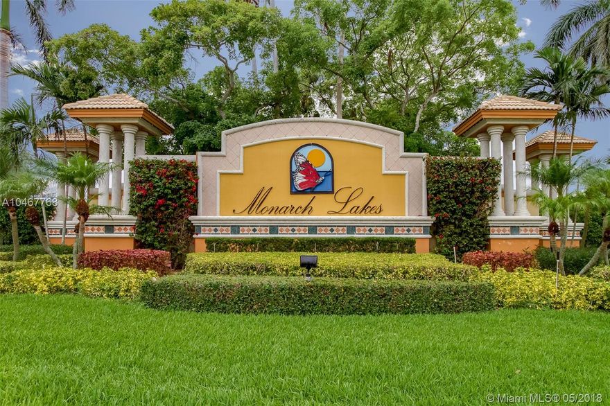 WELCOME TO MONARCH LAKES!!!  THIS SPECTACULAR STUNNING 3/2 WITH 2-CAR GARAGE SINGLE FAMILY HOME IS LOCATED ON A VERY QUIET CUL -DE SAC. 
THIS HOME FEATURES, A VERY SPACIOUS FORMAL LIVING/DINING ROOM,  FAMILY ROOM, WOOD FLOORS AND TILE,
UPGRADED KITCHEN, ACCORDION HURRICANE SHUTTERS,SPRINKLERS ,BEAUTIFUL CANAL VIEW FROM  A VERY HUGE   BACKYARD WHICH CAN BE USED FOR LOTS OF ENTERTAINMENT, ROOM FOR A POOL, GREAT SCHOOLS, CLOSE TO MALL , HOSPITALS HIGHWAYS AND MUCH MORE.!!!!!!!!   
NEVER HAVE NEIGHBORS BEHIND YOU.!!!!