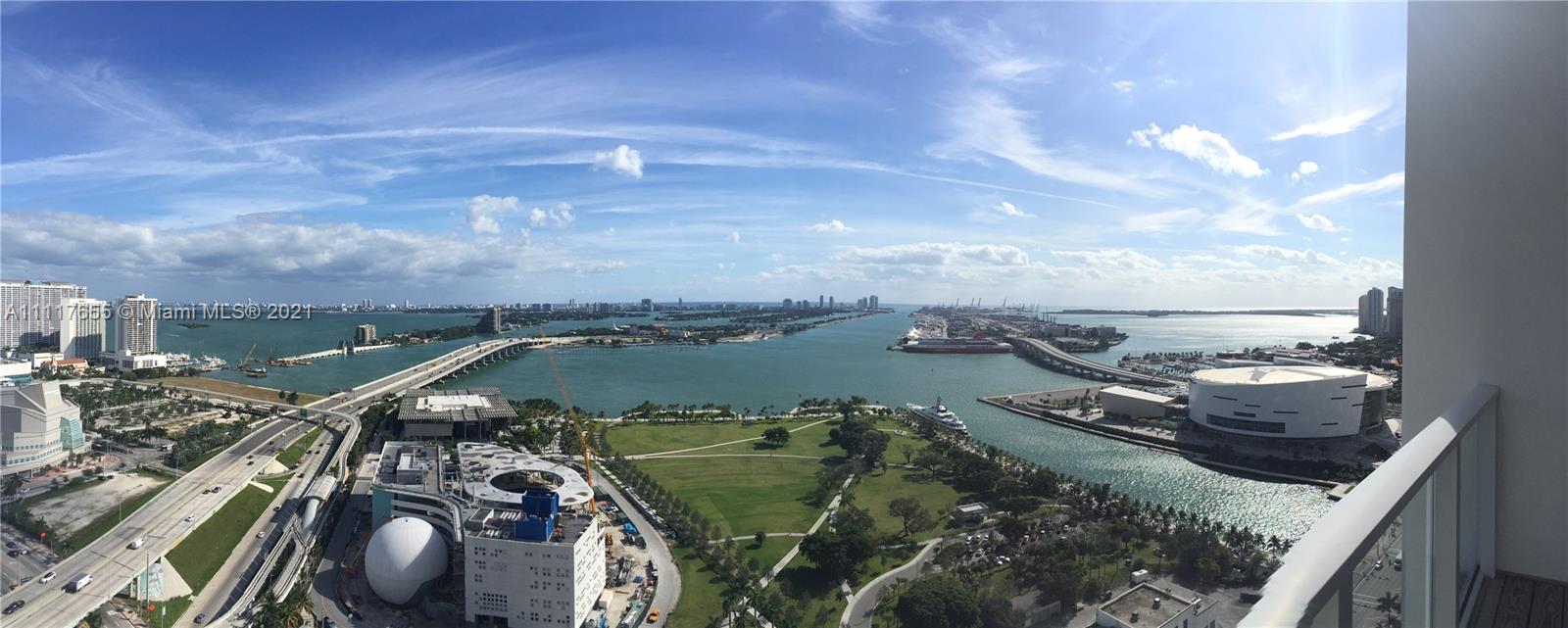 Two story loft with breathtaking view of the bay, Miami Beach, the museums and the port of Miami. Located walking distance to the entertainment and office area of downtown Miami. Easy access to highways. This property features 1,802 square feet in 2 levels 2 BD / 2.5 BA, with double heights great room with impact windows. Ten Museum Park is the most intimate residential high rise on Biscayne Boulevard with 5 pools and world class gym/spa. Sub-zero and Miele appliances. Available after November 21.