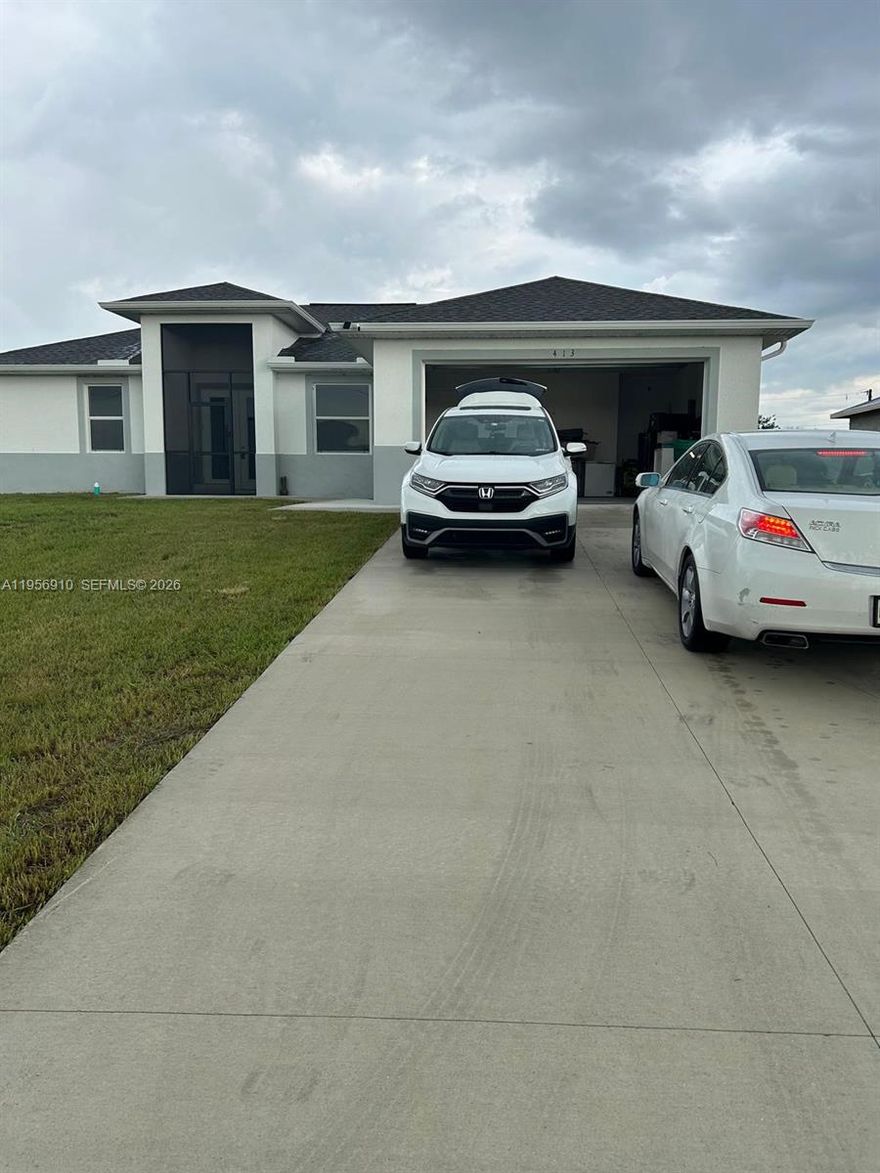 Beautiful new construction single-family home featuring 4 bedrooms and 2 bathrooms, located in LaBelle. Property offers 9-ft ceilings, an open and bright layout, modern finishes, and abundant natural light. Features include a wraparound screened terrace, fully fenced lot, solar panels for energy savings, whole-house water filtration, and an alkaline water filter in the kitchen. Spacious driveway with ample parking plus a 2-car garage. Excellent rental opportunity offering comfort, efficiency, and quality construction. For showings, call or text Listing Agent.