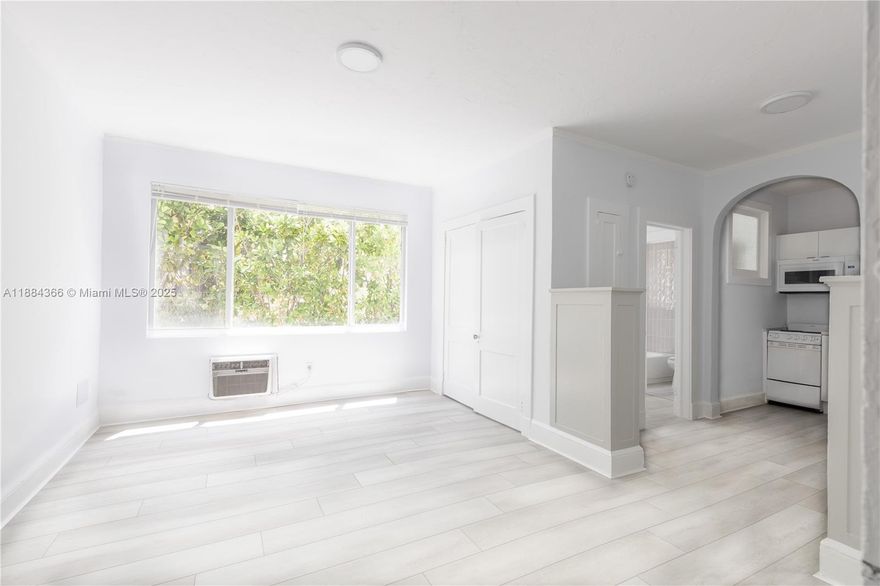 Beautiful completely remodeled junior one-bedroom studio located in the heart of Coral Gables. This gem exudes an authentic Coral Gables ambiance with. The building offers modern features like impact windows, a call box/FOB entry system, and a convenient on-site laundry room. Ample street parking is available in the vicinity. Situated just a few blocks away from LeJeune Road and Public Transportation, this studio boasts a prime location. It's within walking distance of Miracle Mile, where you can indulge in shopping, visit bars, and enjoy fine dining establishments.