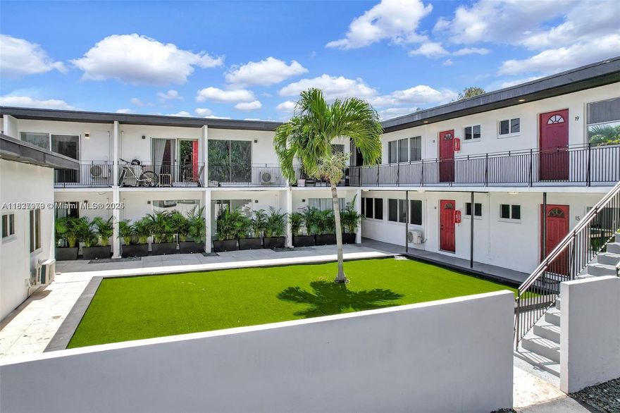 Welcome to Royal Oaks Apartments, a turnkey 19-unit multifamily gem in North Miami. This fully renovated property includes 16 one-bed/one-bath units and 3 spacious studios, all featuring mini split ACs, new flooring, modern kitchens, impact windows/doors, stylish bathrooms, recessed lighting, and private balconies in most units. The property offers onsite parking, individual electric meters, an onsite laundry facility, secured entrances, and surveillance. The 40-year certification is completed, and the roof has been resealed, ensuring minimal CapEx. Fully occupied, it generates nearly $380,000 annually, providing a 7% Cap rate return with potential for increased returns by adjusting rents to market rates. Situated on a 0.40-acre lot, it allows for up to 40 units to be built if redeveloped.