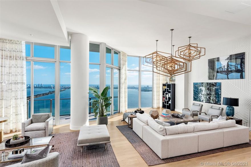 One of the largest Penthouses in Miami with 15ft ceilings, nearly 8,000sf interior and over 2,000sf exterior. Sure to impress with 5 bedrooms, 5 bathrooms, 3 powder rooms, a private rooftop pool, outdoor kitchen, 1,000sf master suite, second-floor club room with junior master suite, wine room, and 6 parking spaces. This Penthouse offers stunning water views, island views, and city views where you can enjoy sunrise and sunsets alike. The scale of the grand living room with 15ft ceilings is breathtaking. Completed 2017, Biscayne Beach offers an incredible central location and a bevy of amenities and services: beach with zero-entry pool and cabanas, upper-level pool with attached club and party rooms, 2 tennis courts, waterfront fitness center, state of the art spa, concierge, valet and more.