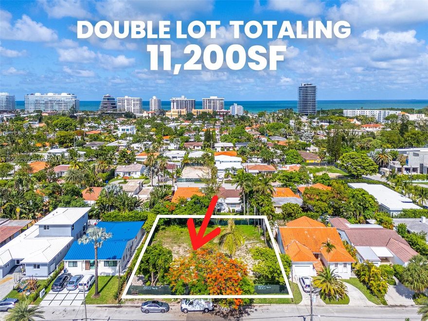 This sale features two adjacent lots (8821 and 8835 Froude Ave) totaling 11,200 SF in the sought-after Surfside area. Just one block from the canal and a short walk to the beach. Renderings of a contemporary 6,000 SF home are included. Don't miss the chance to own a rare double lot in this exclusive location. Enjoy walking to the beach, The Four Seasons, the Surfside Beachside Community Center, Tennis courts, and nearby places of worship. Five-minute drive to Bal Harbour Shops.
